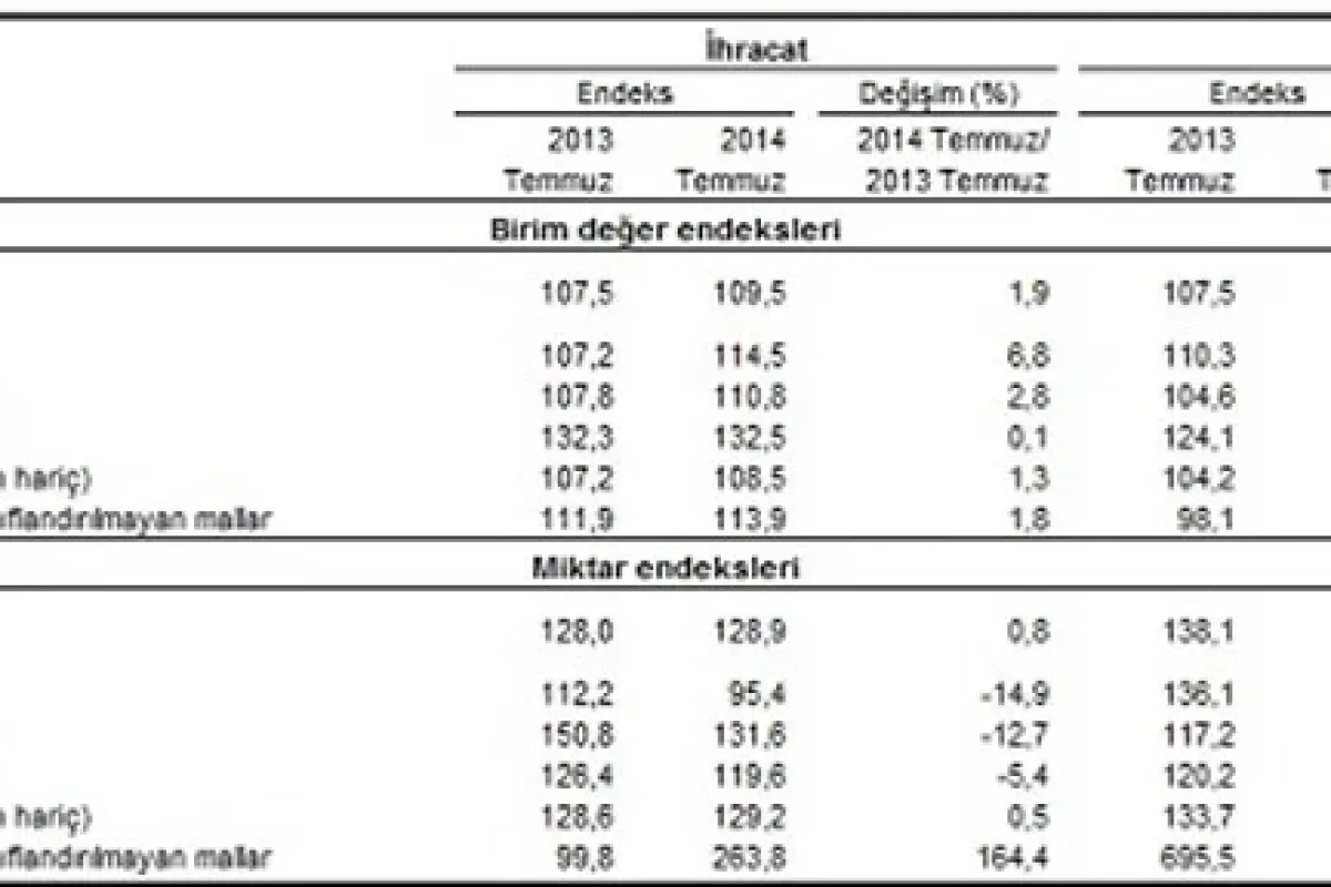 Dış Ticaret Endeksleri Açıklandı