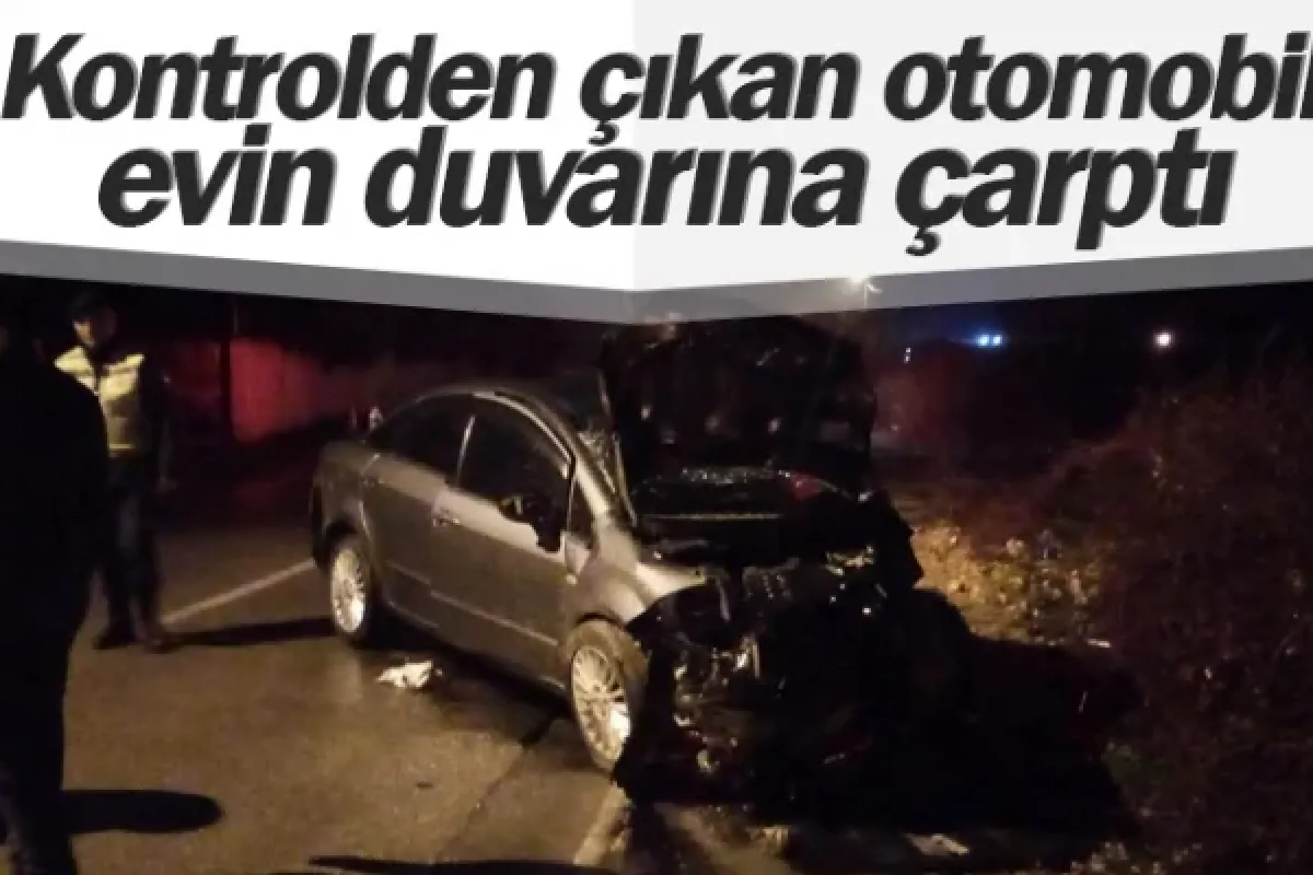 Kontrolden çıkan otomobil evin duvarına çarptı