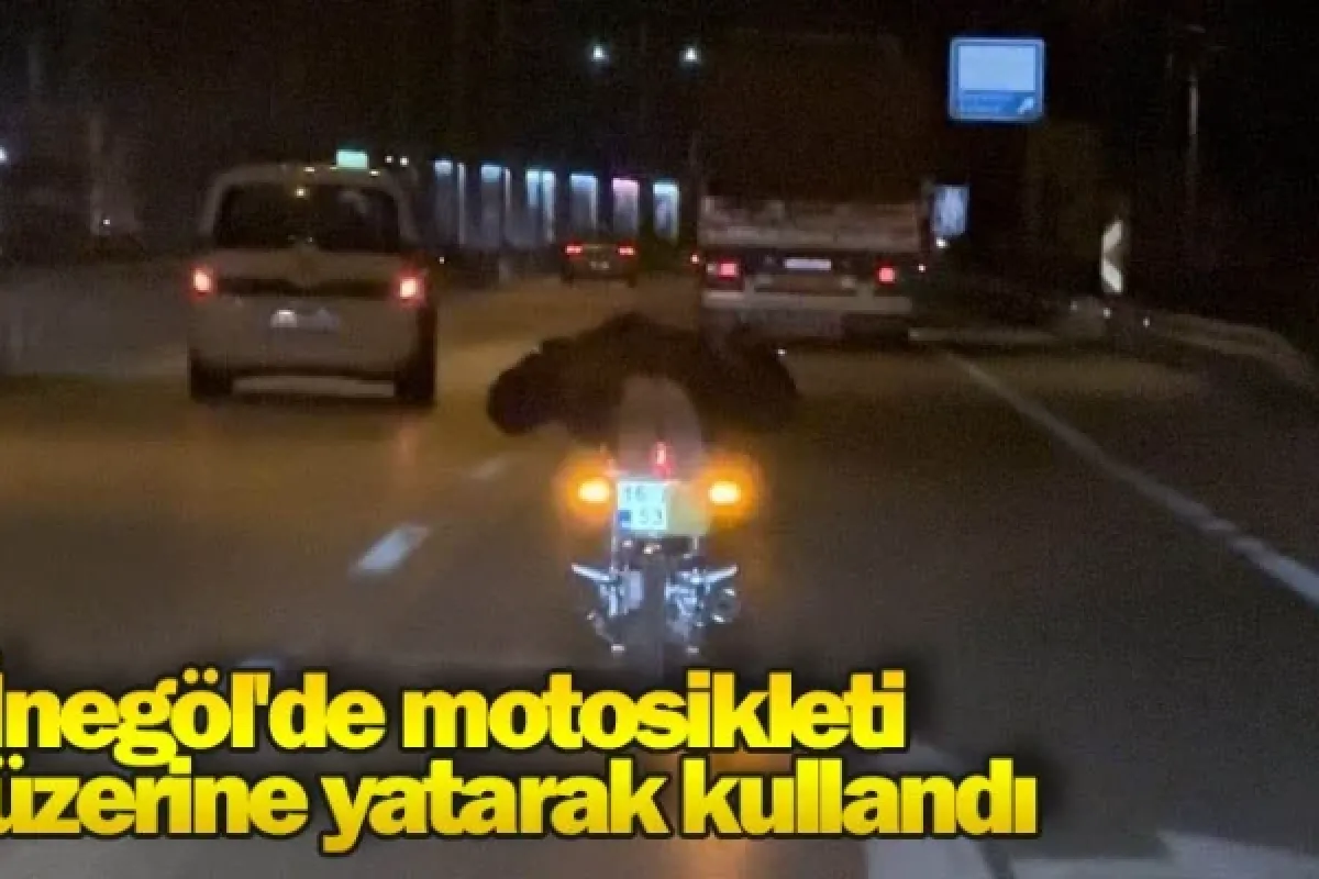 İnegöl'de motosikleti üzerine yatarak kullandı
