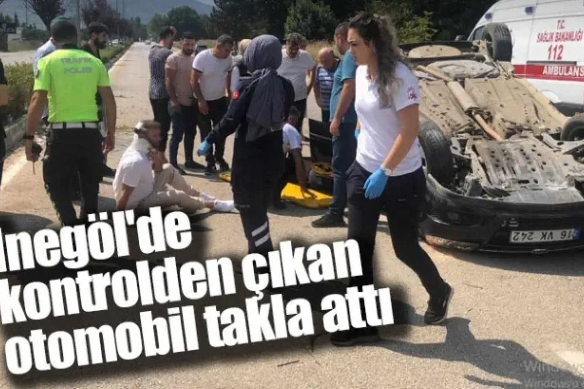 İnegöl'de kontrolden çıkan otomobil takla attı