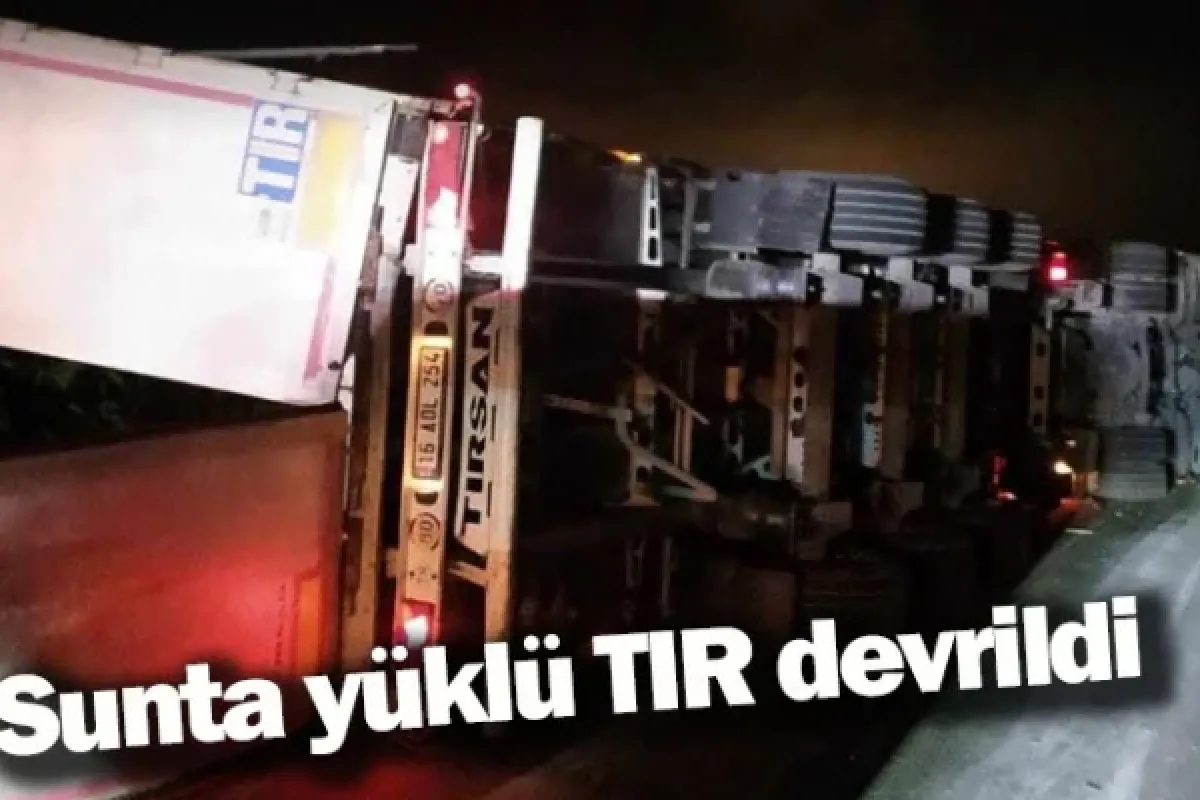 Sunta yüklü TIR devrildi