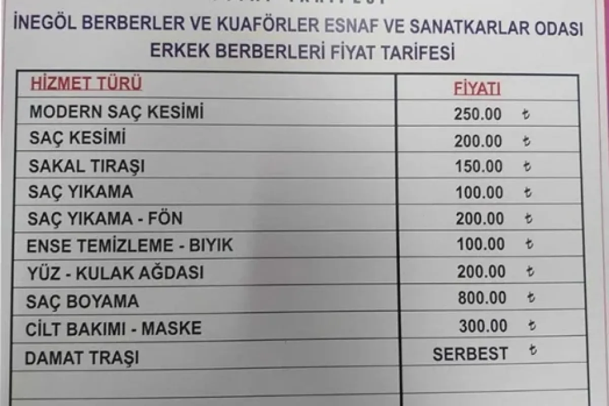 İnegöl'de berber fiyatlarına zam!
