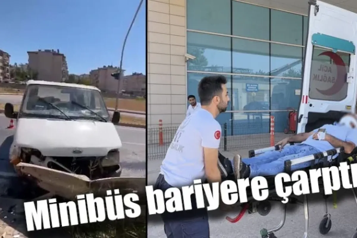 Minibüs bariyere çarptı