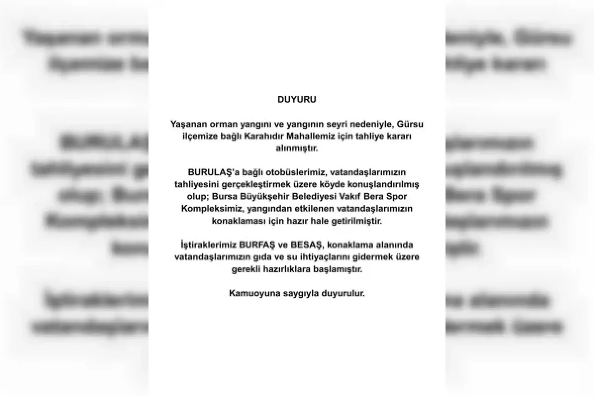 Bursa’da yangın sebebiyle Karahıdır Mahallesi boşaltılıyor