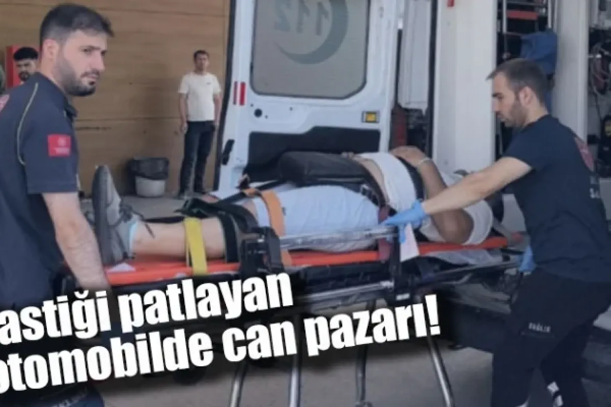 Lastiği patlayan otomobilde can pazarı!