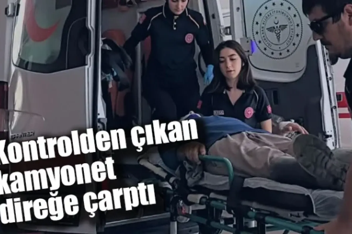 Kontrolden çıkan kamyonet direğe çarptı