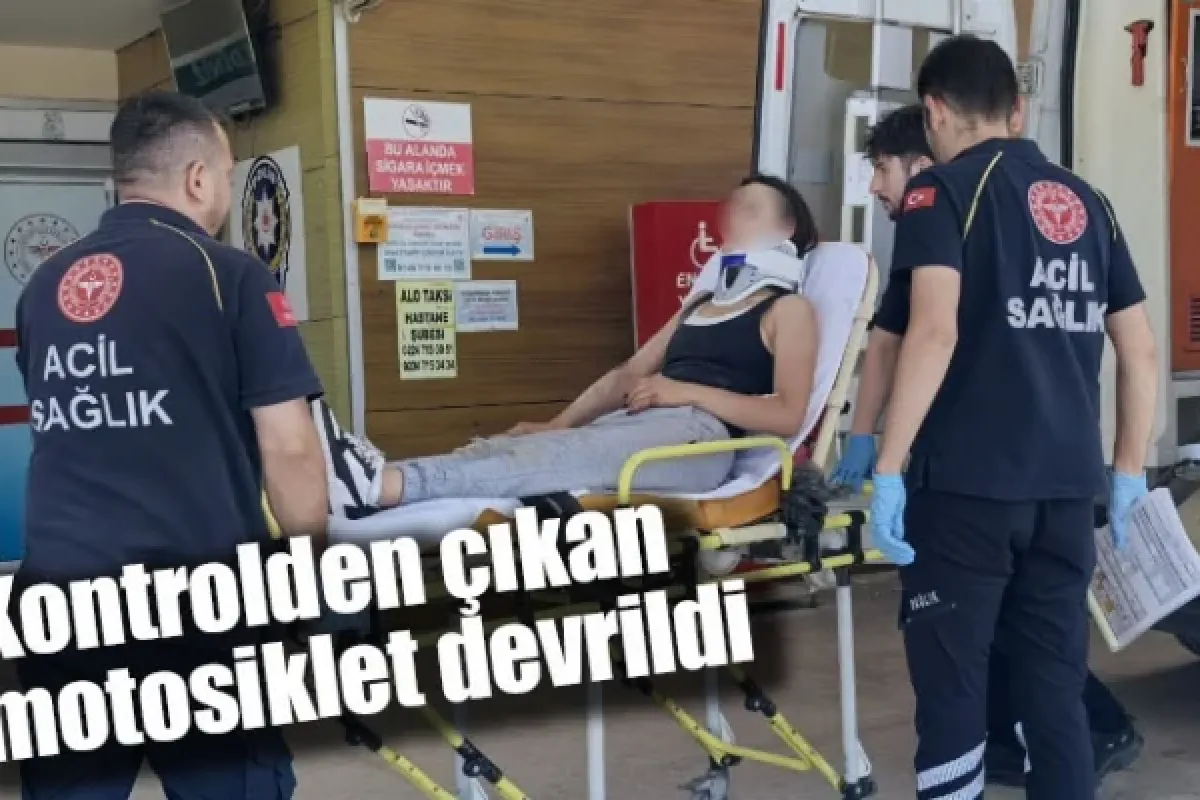 Kontrolden çıkan motosiklet devrildi