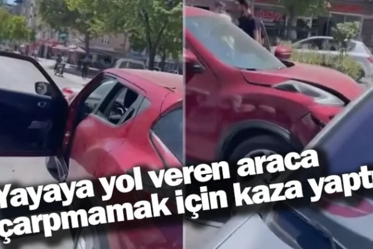 Yayaya yol veren araca çarpmamak için kaza yaptı