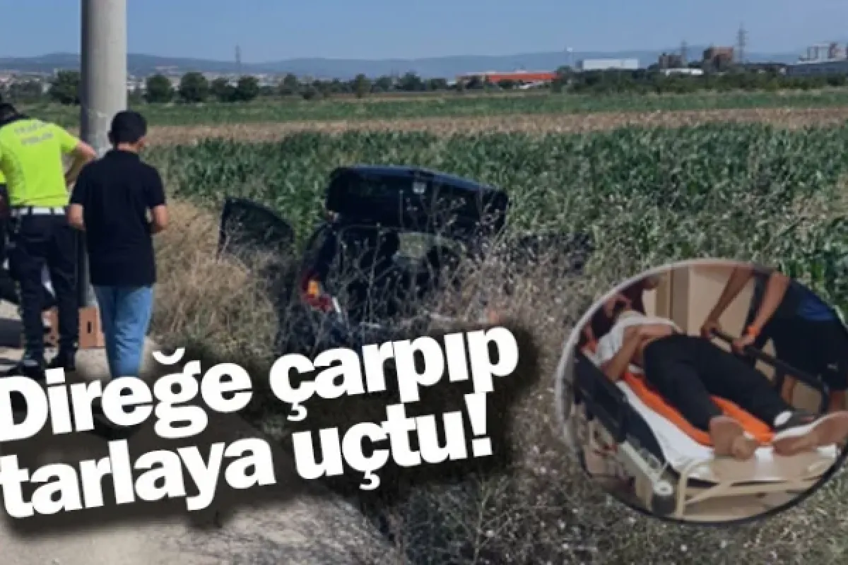 Direğe çarpıp tarlaya uçtu!