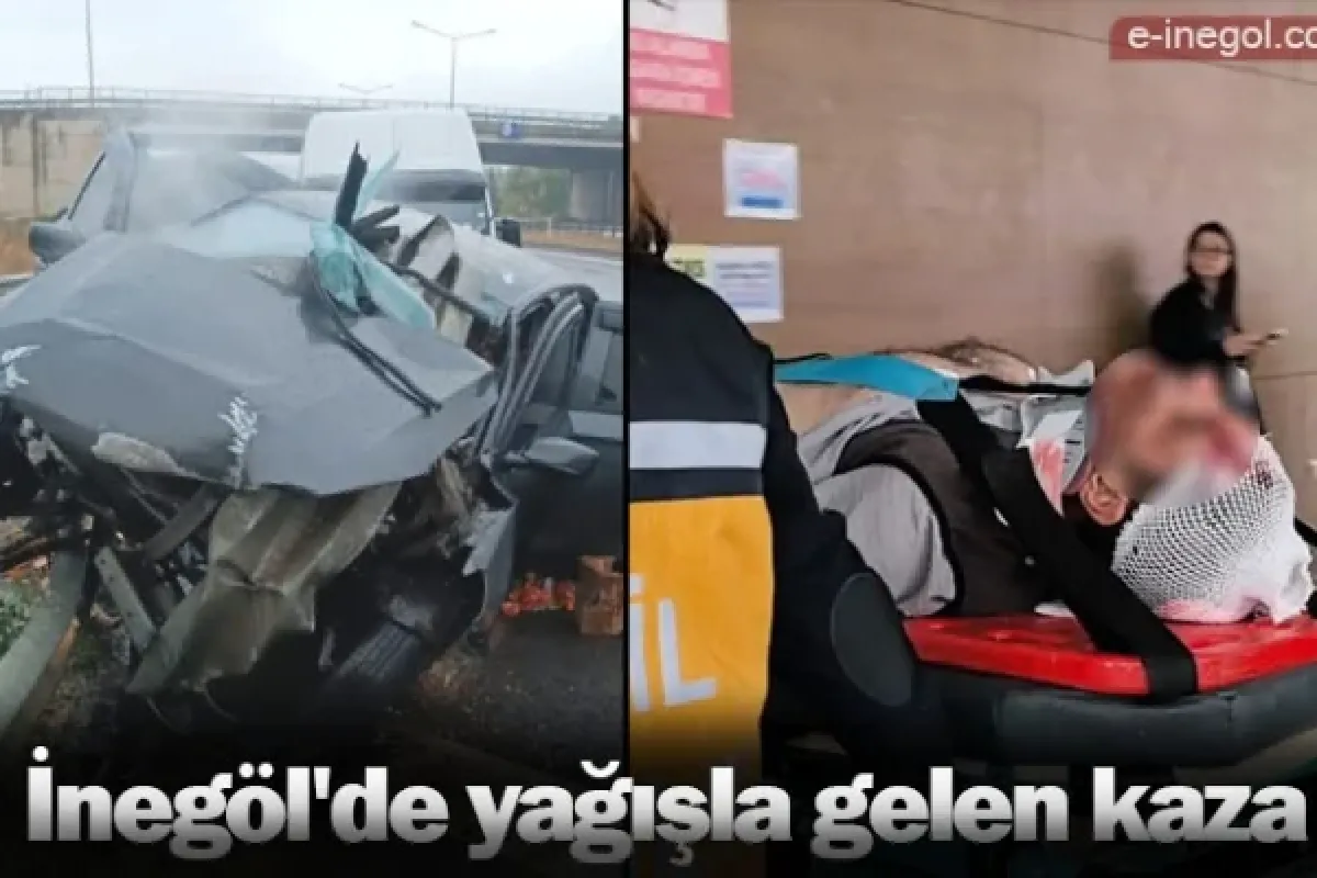 İnegöl'de yağışla gelen kaza