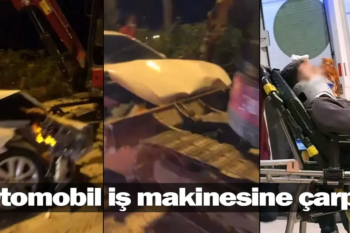 Otomobil iş makinesine çarptı