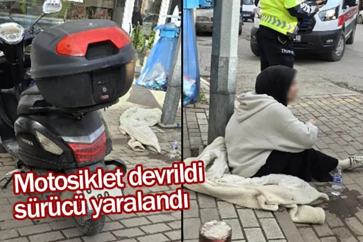 Motosiklet devrildi, sürücü yaralandı