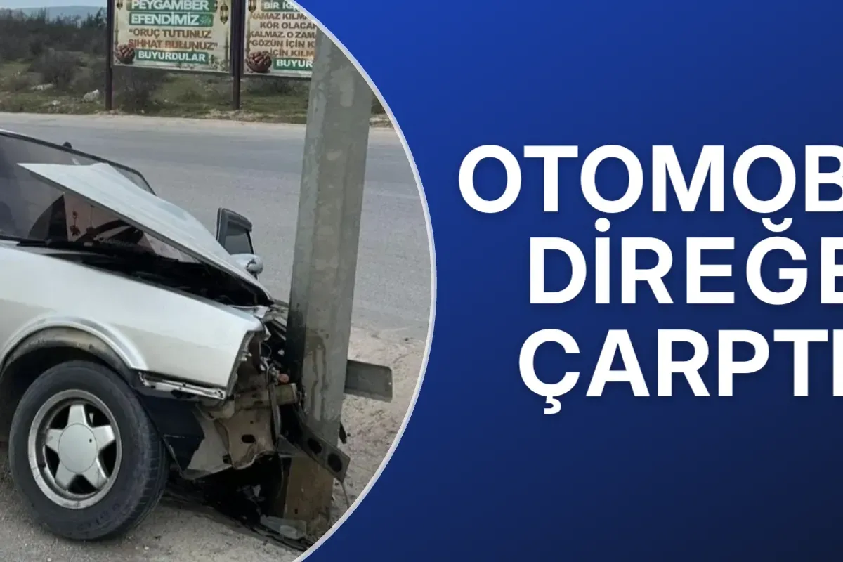 Kontrolden çıkan otomobil direğe çarptı