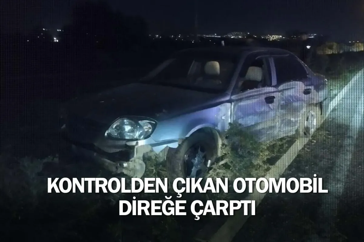 İnegöl'de kontrolden çıkan otomobil direğe çarptı