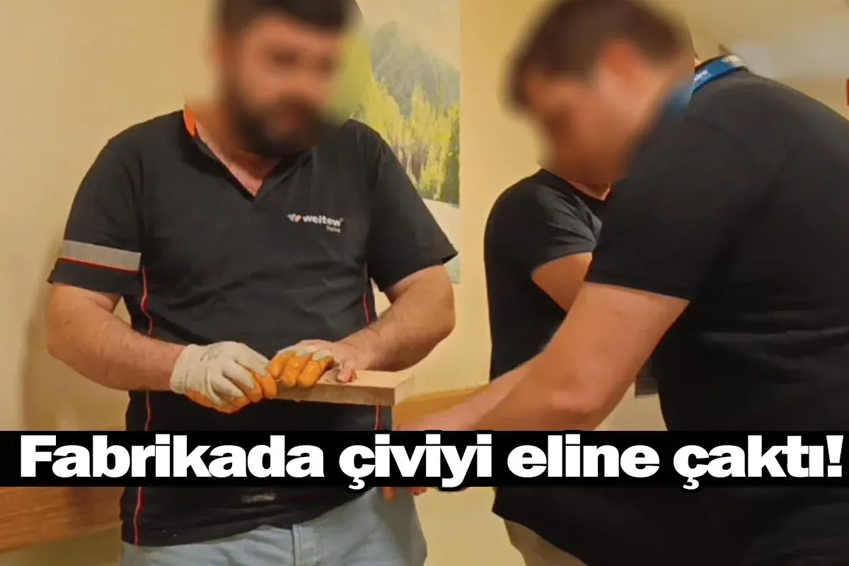Fabrikada çiviyi eline çaktı!