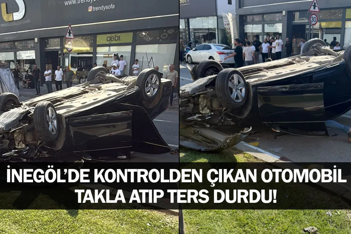 Kontrolden çıkan otomobil takla atıp ters durdu!