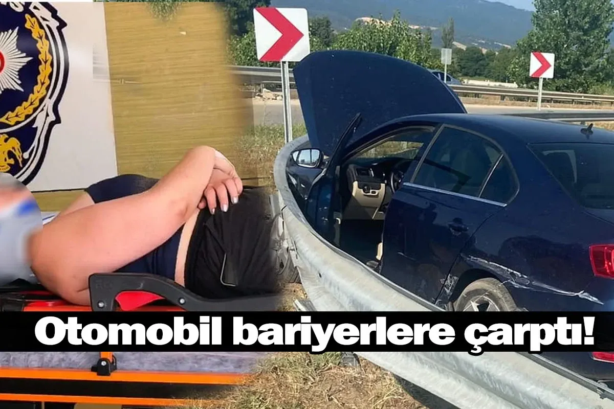 İnegöl'de otomobil bariyerlere çarptı!