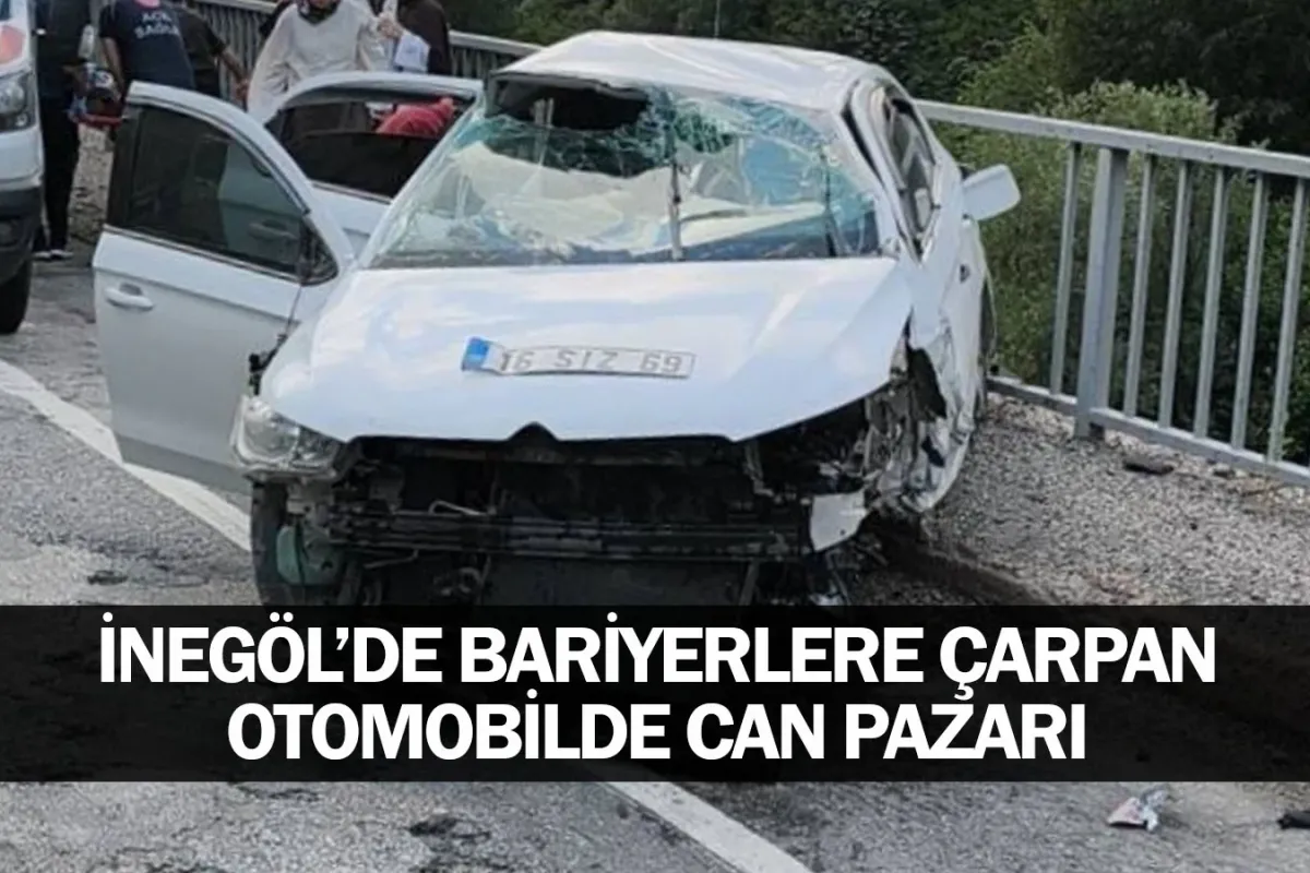 İnegöl'de bariyerlere çarpan otomobilde can pazarı