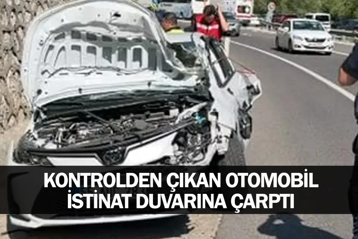 Kontrolden çıkan otomobil istinat duvarına çarptı