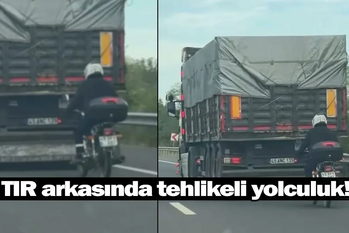 TIR arkasında tehlikeli yolculuk
