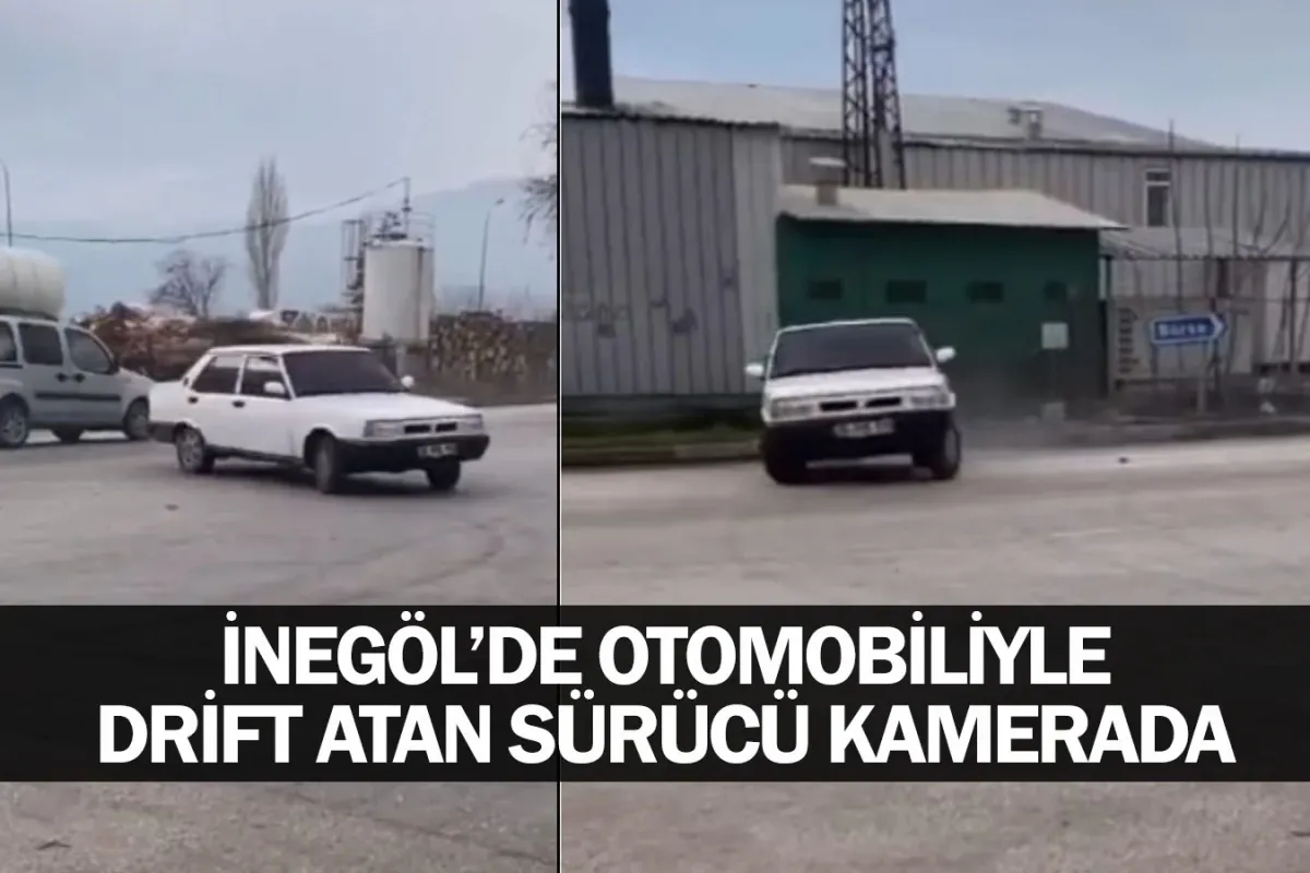 İnegöl'de otomobiliyle drift atan sürücü kamerada