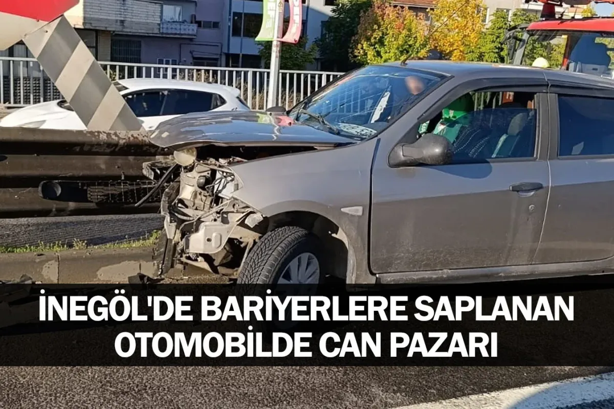 İnegöl'de bariyerlere saplanan otomobilde can pazarı
