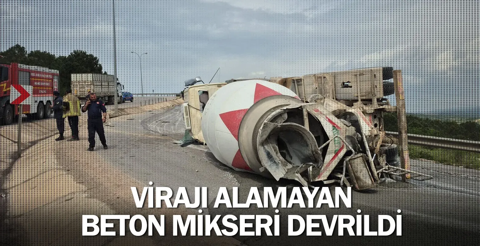 Virajı Alamayan Beton Mikseri Devrildi