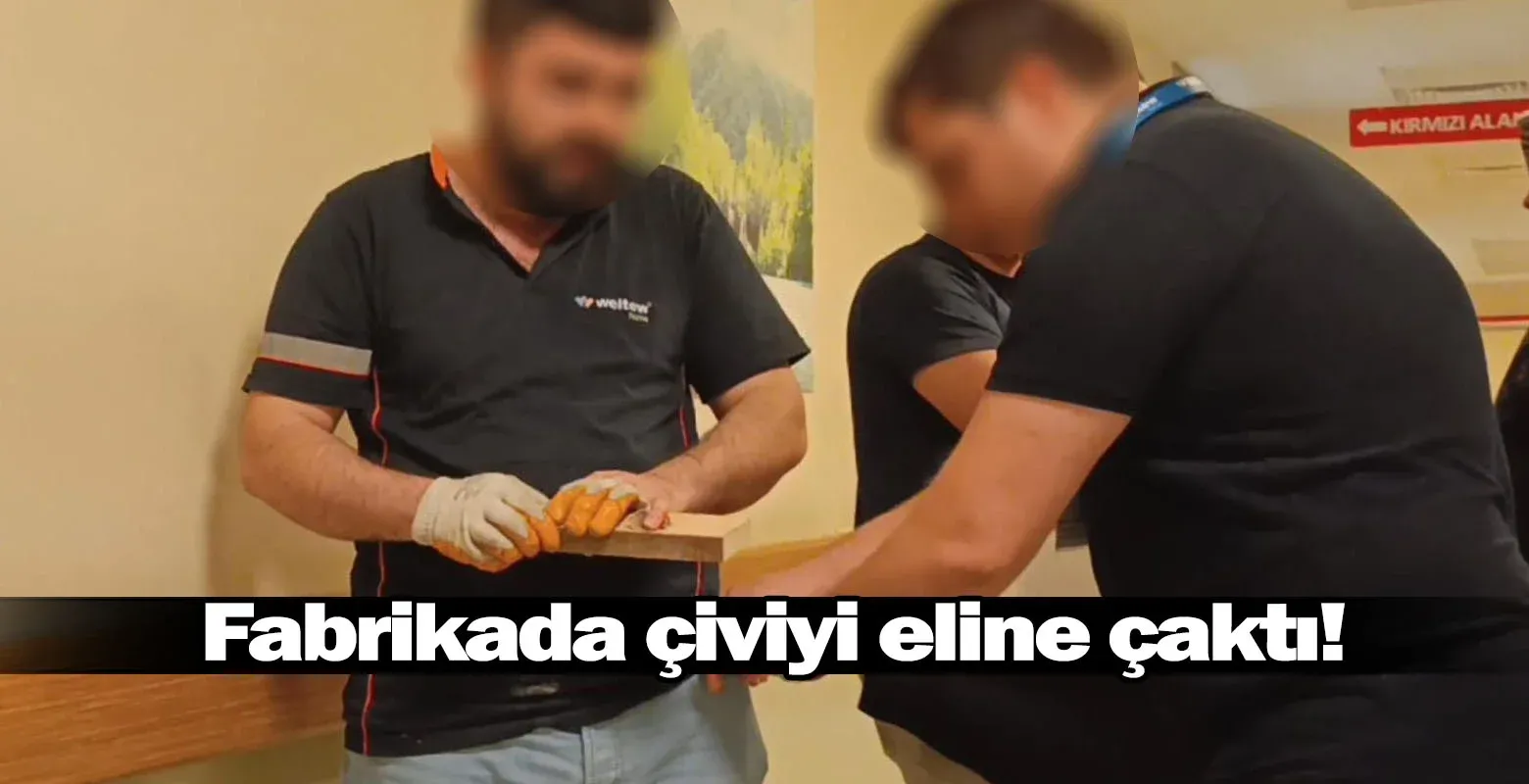 Fabrikada çiviyi eline çaktı!