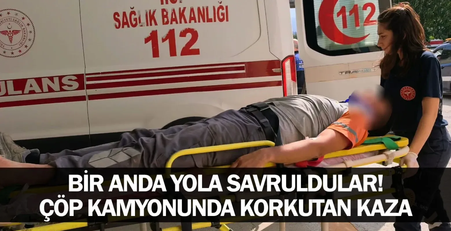 Bir Anda Yola Savruldular! Çöp Kamyonunda Korkutan Kaza