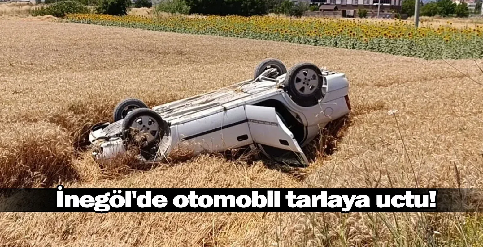 İnegöl'de otomobil tarlaya uctu!