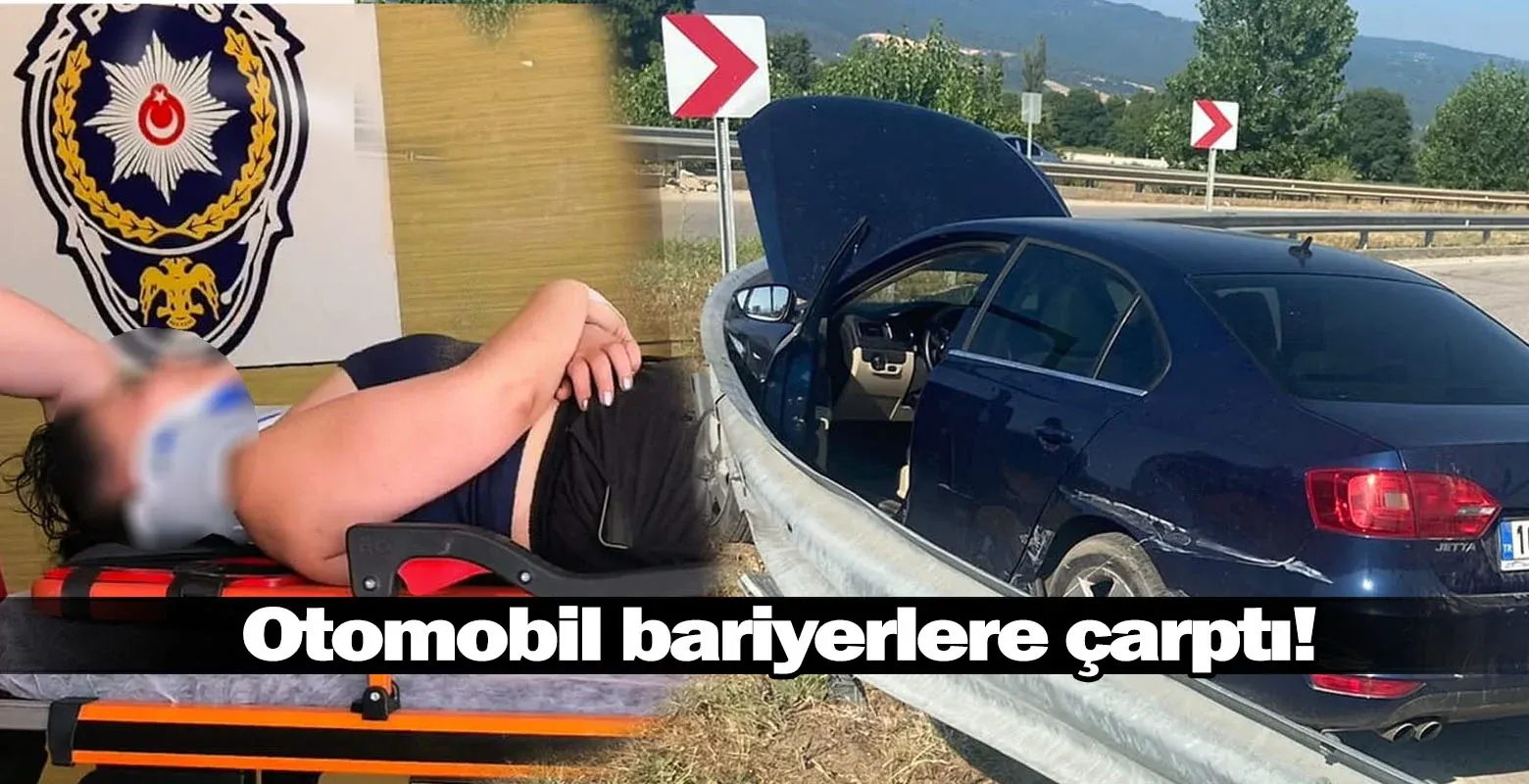 İnegöl'de otomobil bariyerlere çarptı!