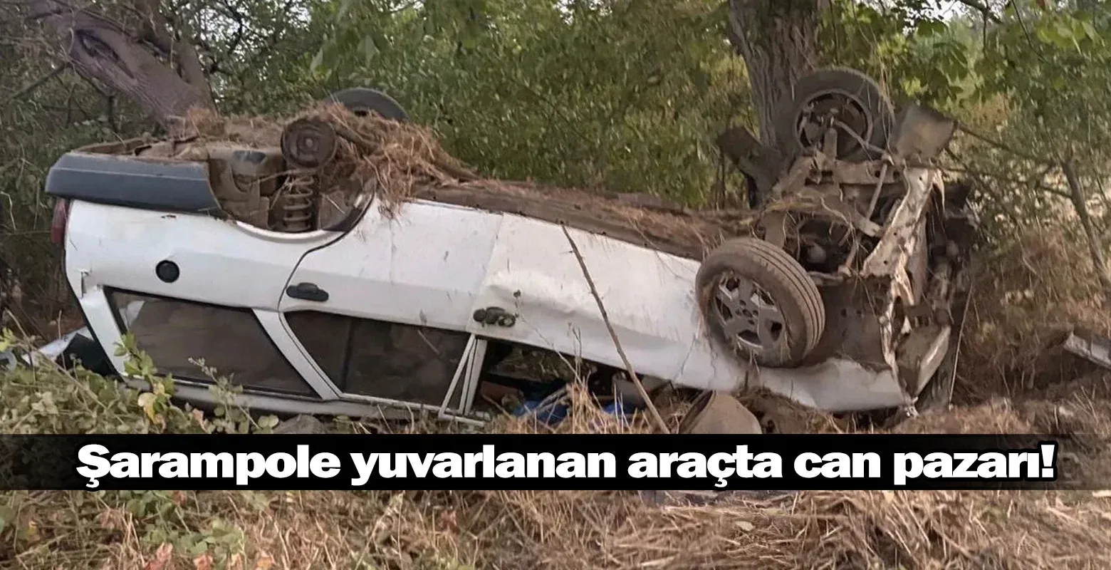 İnegöl'de şarampole yuvarlanan araçta can pazarı!