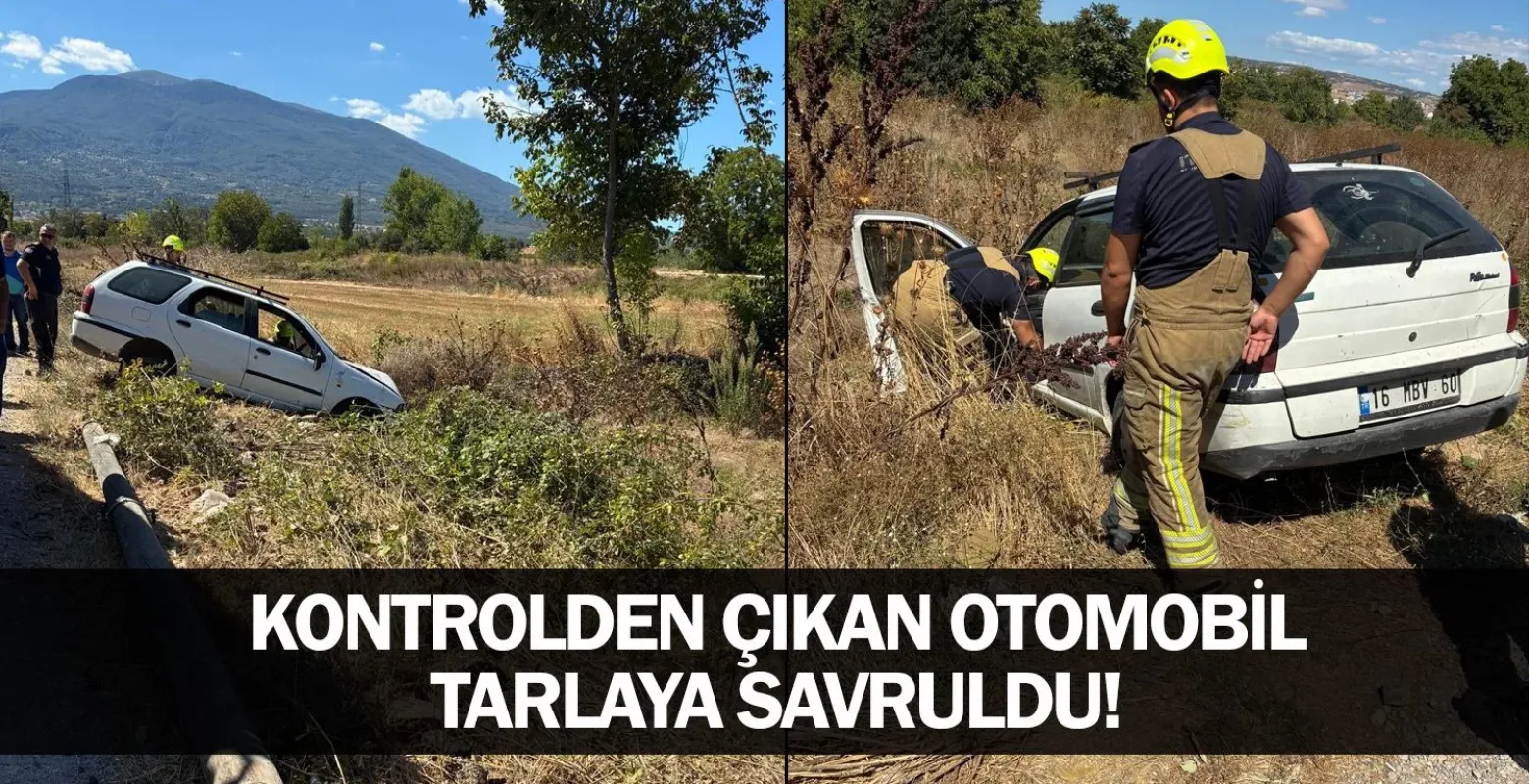 Kontrolden çıkan otomobil tarlaya savruldu!