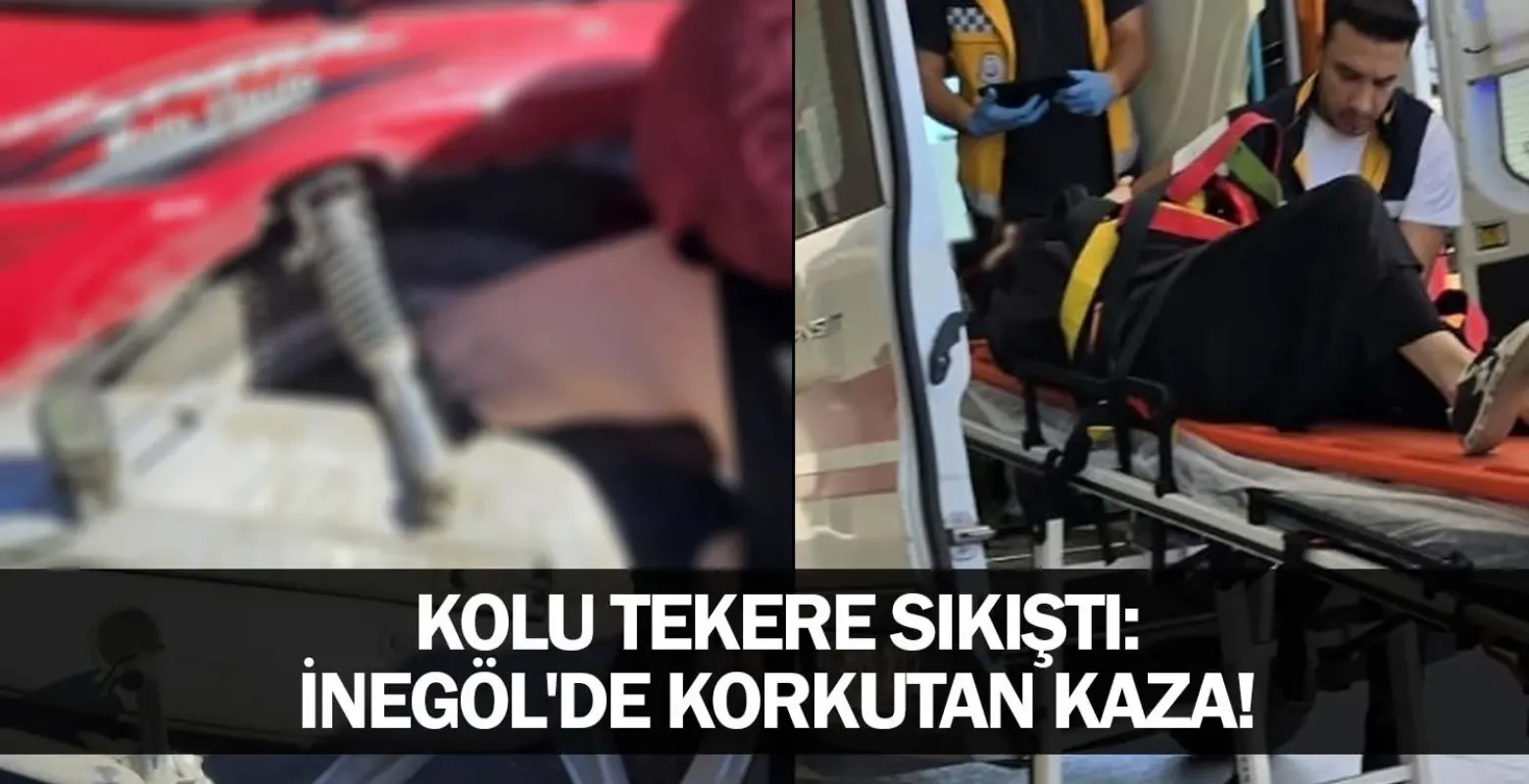 ​Kolu Tekere Sıkıştı: İnegöl'de Korkutan Kaza!