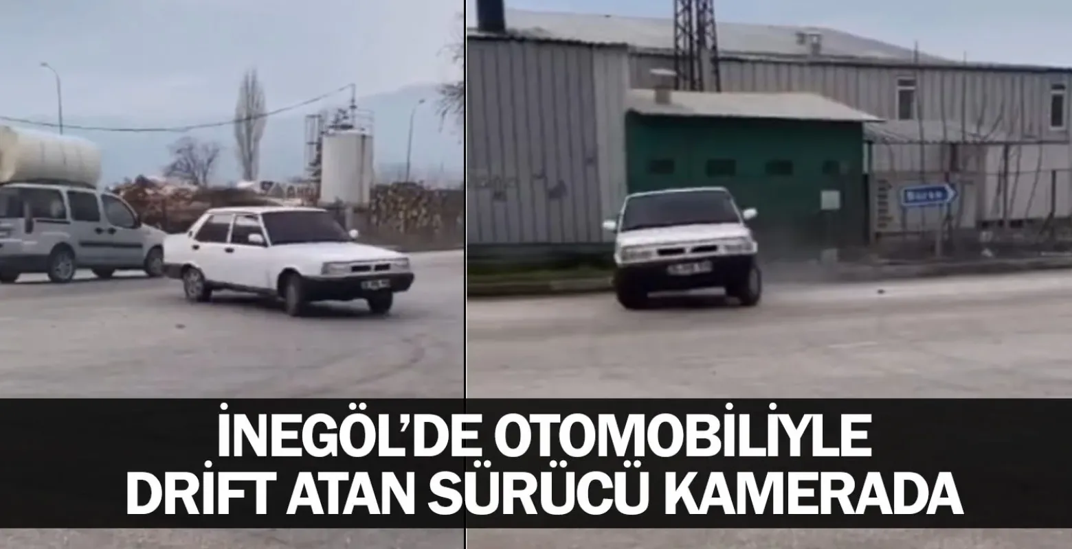 İnegöl'de otomobiliyle drift atan sürücü kamerada