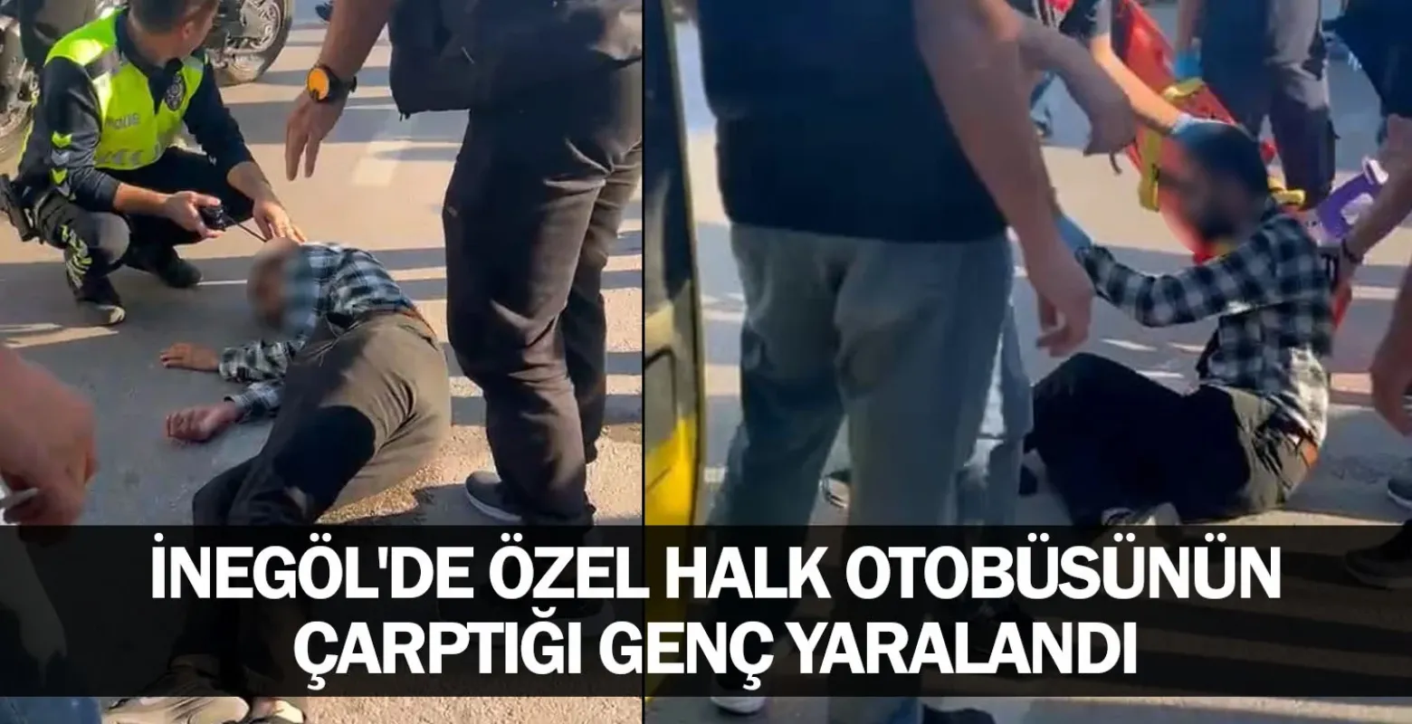 İnegöl'de özel halk otobüsünün çarptığı genç yaralandı