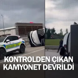 Kontrolden çıkan kamyonet devrildi