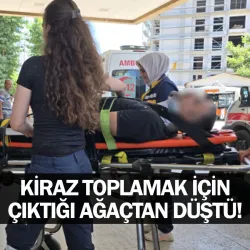 Kiraz toplamak için çıktığı ağaçtan düştü!
