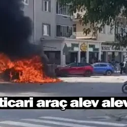 İnegöl’de hafif ticari araç alev alev yandı