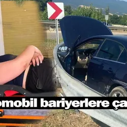 İnegöl'de otomobil bariyerlere çarptı!