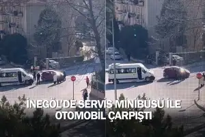 İnegöl'de servis minibüsü ile otomobil çarpıştı