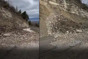 İnegöl'de toprak kayması nedeniyle yol ulaşıma kapandı