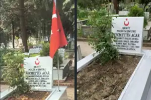 Şehit Polisin Kabrinden Bayrak ve Direk Çalındı