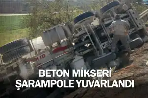 İnegöl'de beton mikseri şarampole yuvarlandı