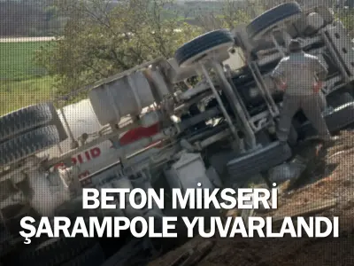 İnegöl'de beton mikseri şarampole yuvarlandı