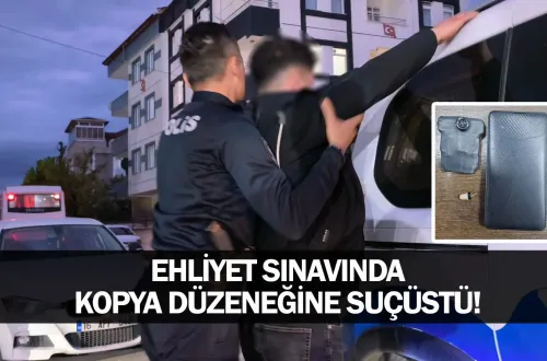 İnegöl'de ehliyet sınavında kopya düzeneğine suçüstü!