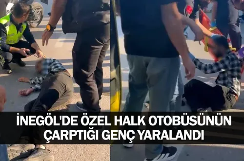 İnegöl'de özel halk otobüsünün çarptığı genç yaralandı