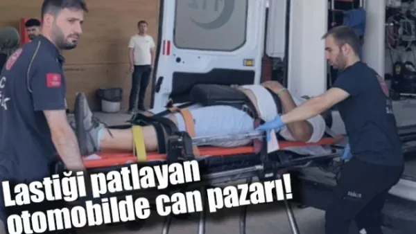Lastiği patlayan otomobilde can pazarı!