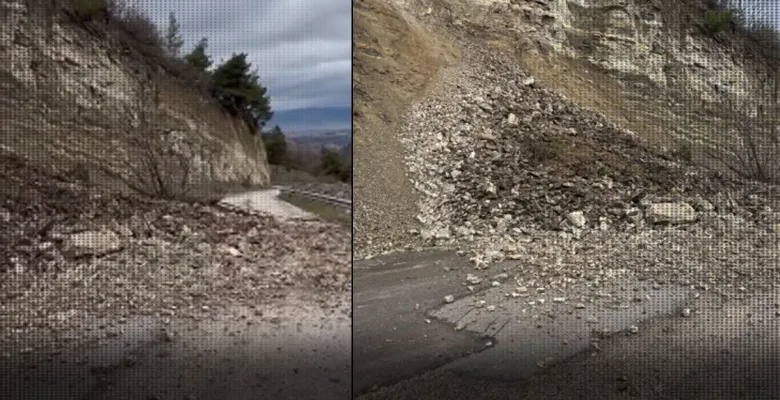 İnegöl'de toprak kayması nedeniyle yol ulaşıma kapandı