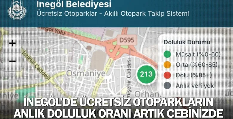 İnegöl’de Ücretsiz Otoparkların Anlık Doluluk Oranı Artık Cebinizde